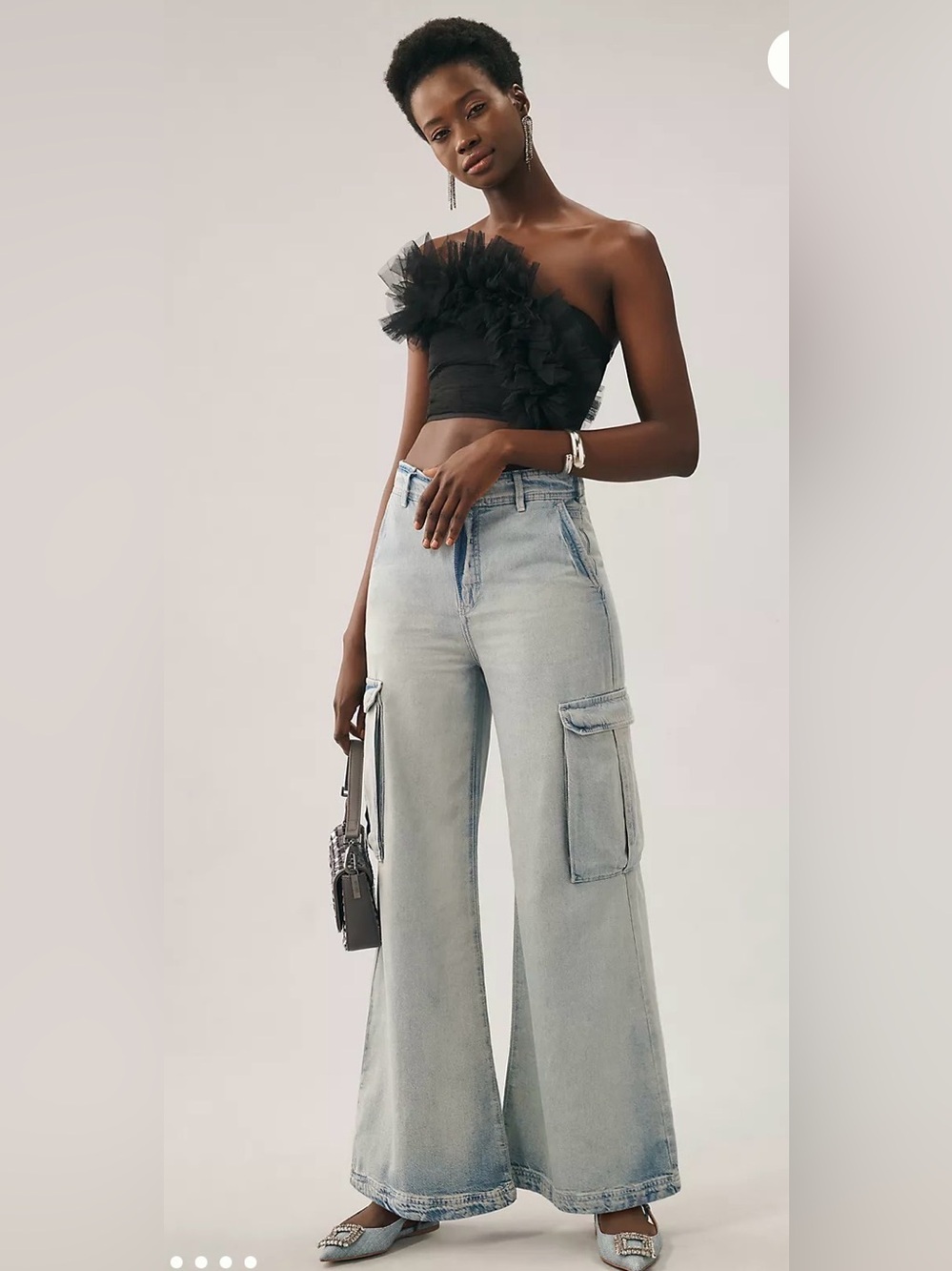 Pilcro Light Wash Wide-Leg Cargo Jeans - Blue